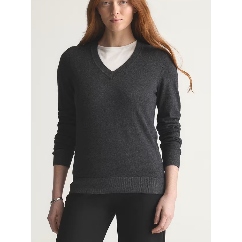 Quince Lightweight Cotton Cashmere V Neck Sweater Heather Charcoal Womens Size S
